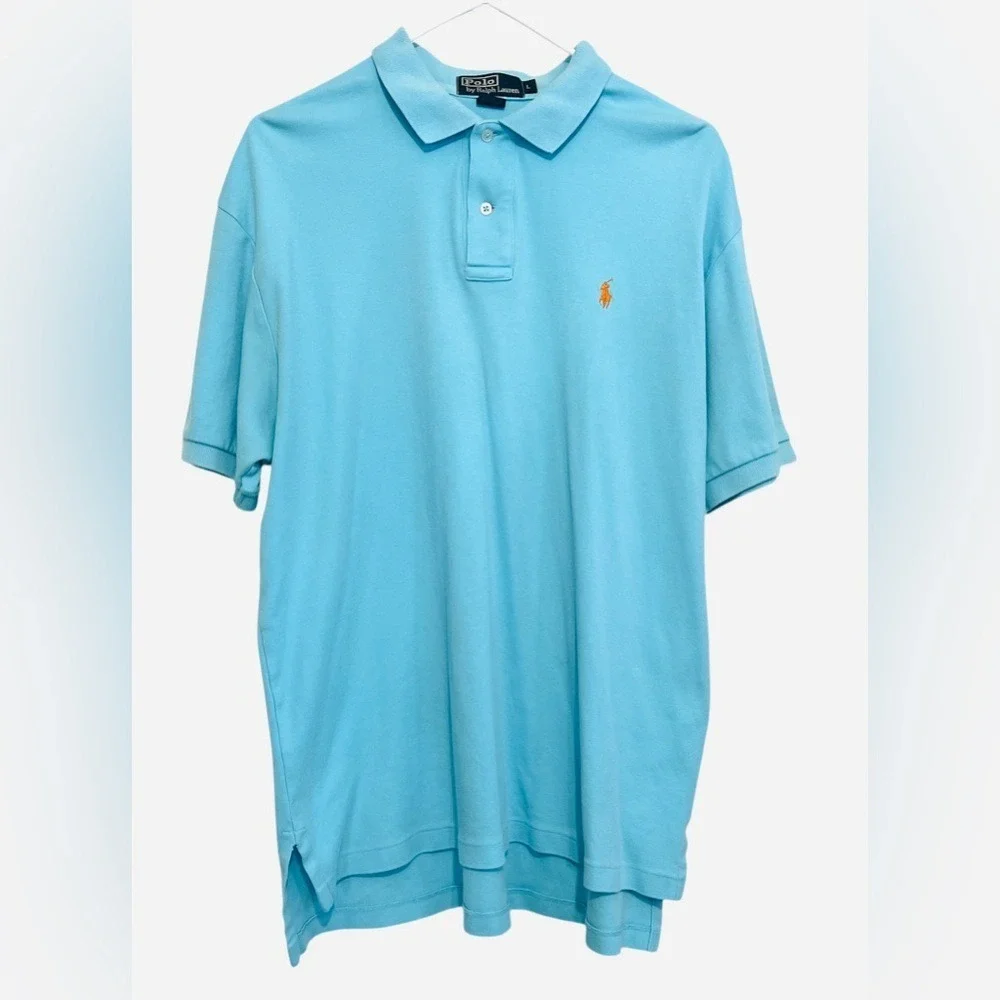 POLO by Ralph Lauren Men's Classic Fit, Light Blue, Orange Pony Logo, Size Large